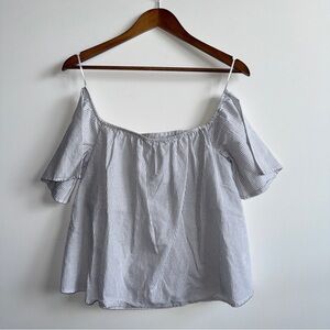 Express Off-the-Shoulder Pinstripe Crop Top Size Medium Lightweight Cotton Linen